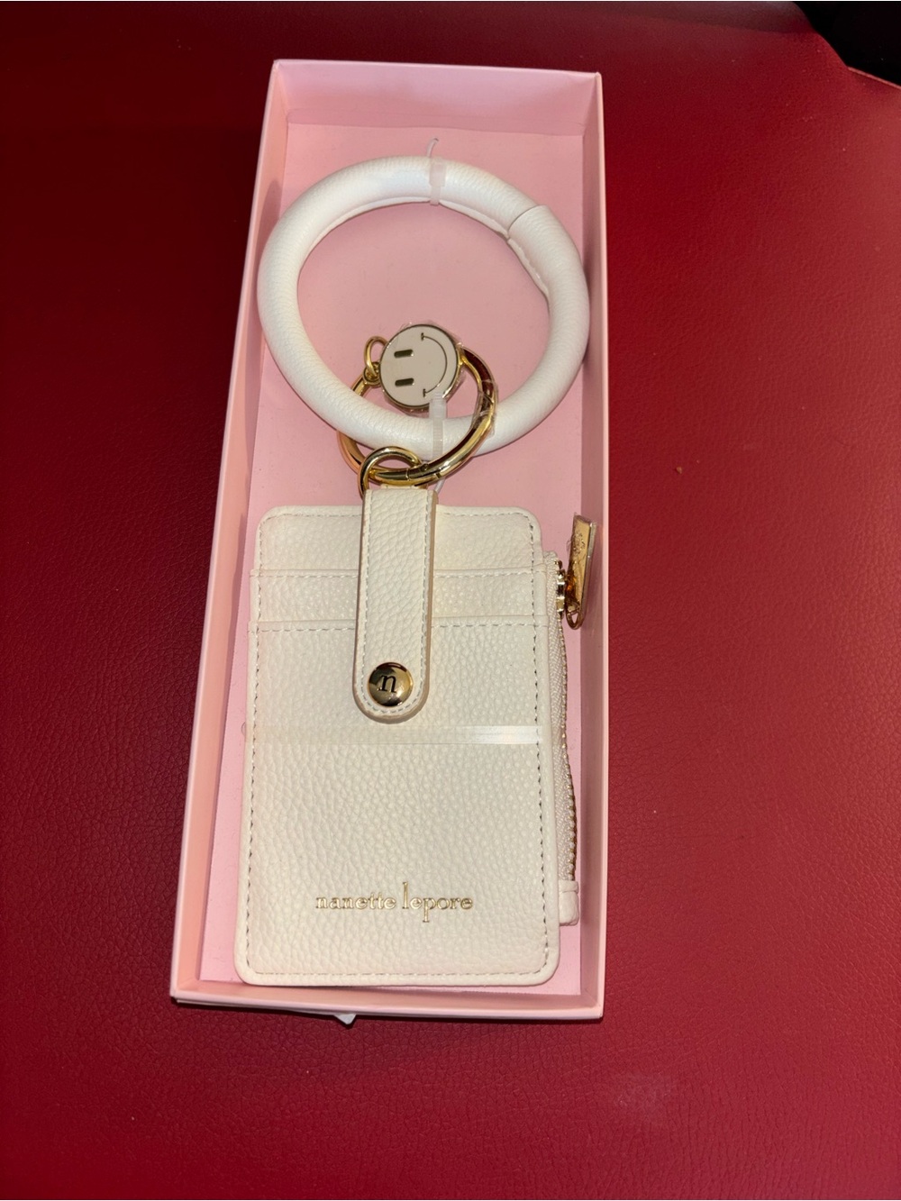 Nanette Lepore White Card & Key Wristlet with Gold Hardware